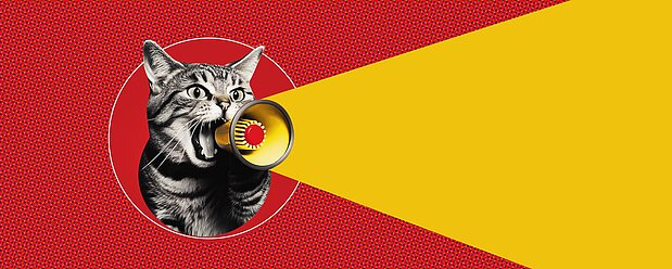 Illustration einer Katze mit einem Megafon 